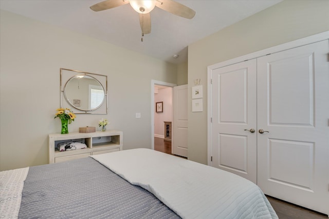 2020 Sinclair Dr, Grovetown, GA 30813 - bedroom with a closet, ceiling fan, and dark wood-style floors