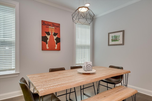 2020 Sinclair Dr, Grovetown, GA 30813 - dining room with baseboards, crown molding, and dark wood-style floors