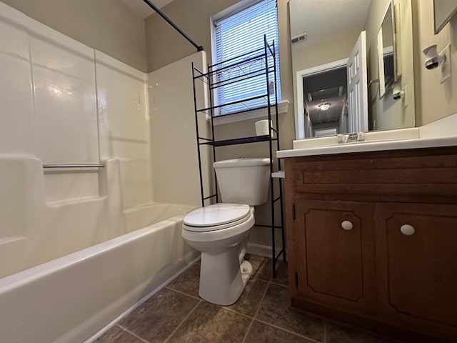 full bathroom with vanity, shower / bath combination, and toilet