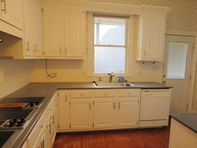 kitchen with sink, white cabinets, and dishwasher