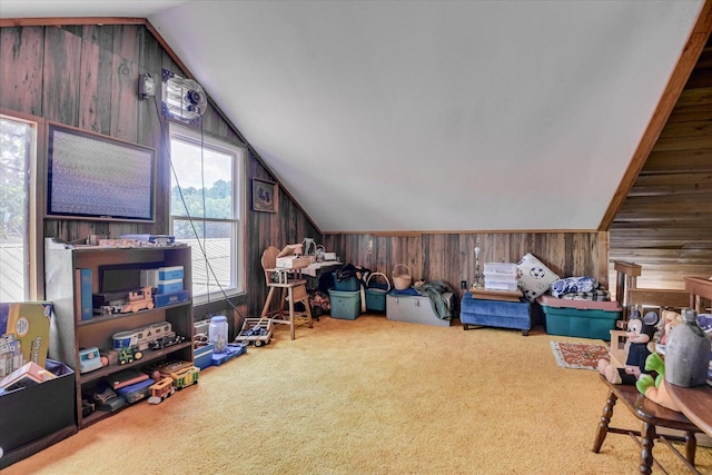 889 Woodhaven St, North, SC 29112 - bonus room with vaulted ceiling, wood walls, and carpet flooring