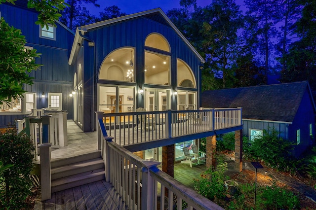 3507 Lost Tree Ln, Martinez, GA 30907 - deck at twilight with stairway and french doors