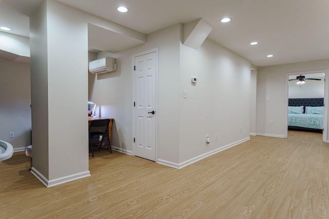 3507 Lost Tree Ln, Martinez, GA 30907 - basement featuring a wall mounted air conditioner, light wood-style flooring, recessed lighting, baseboards, and a ceiling fan