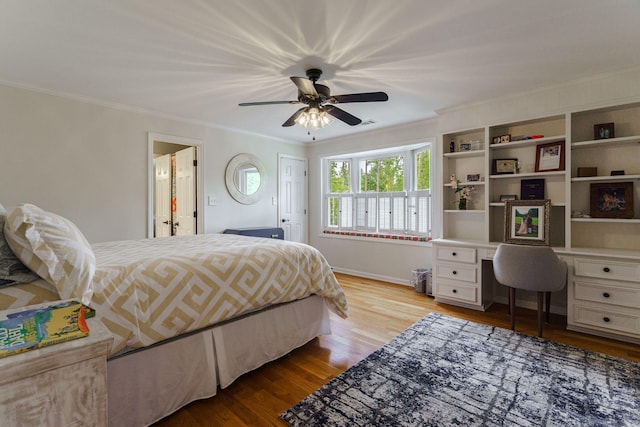 3507 Lost Tree Ln, Martinez, GA 30907 - bedroom featuring ornamental molding, wood finished floors, a ceiling fan, baseboards, and an office area