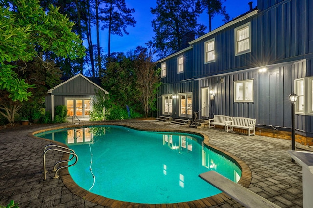 3507 Lost Tree Ln, Martinez, GA 30907 - swimming pool with french doors, an exterior structure, and a patio area