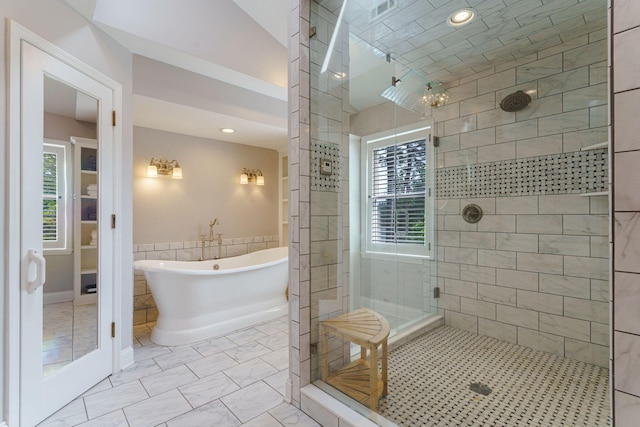 3507 Lost Tree Ln, Martinez, GA 30907 - bathroom with tiled shower, a freestanding bath, and recessed lighting