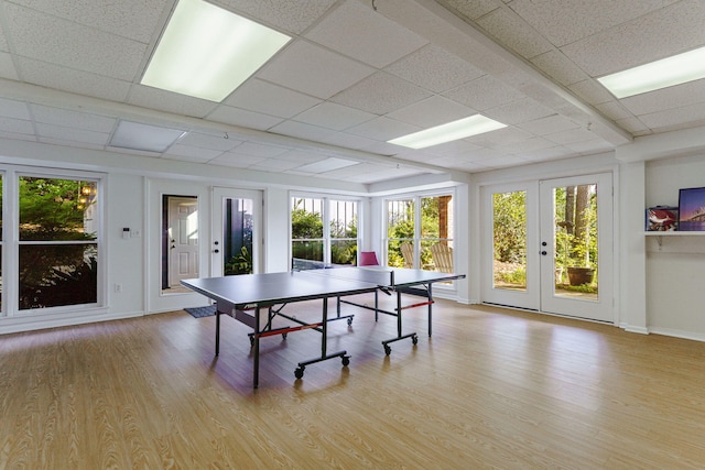 3507 Lost Tree Ln, Martinez, GA 30907 - game room with french doors, baseboards, wood finished floors, and a paneled ceiling