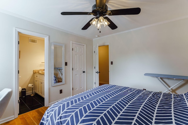 3507 Lost Tree Ln, Martinez, GA 30907 - unfurnished bedroom featuring crown molding, light wood-type flooring, connected bathroom, and ceiling fan