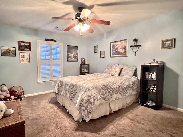 bedroom with carpet floors and ceiling fan