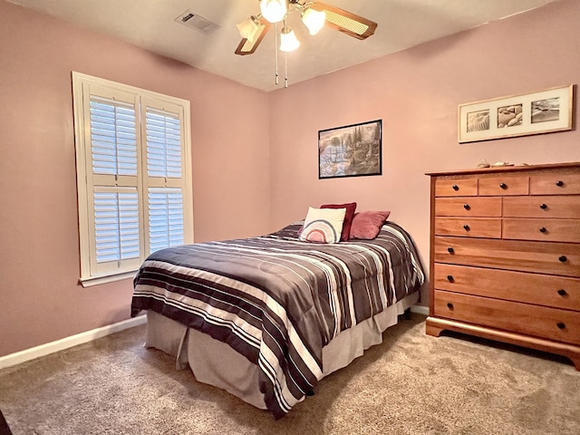 bedroom with carpet flooring and ceiling fan