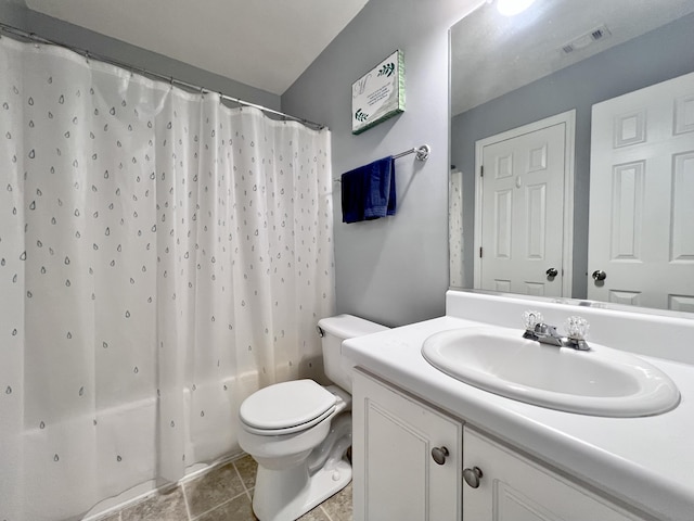 full bathroom featuring vanity, toilet, and shower / tub combo