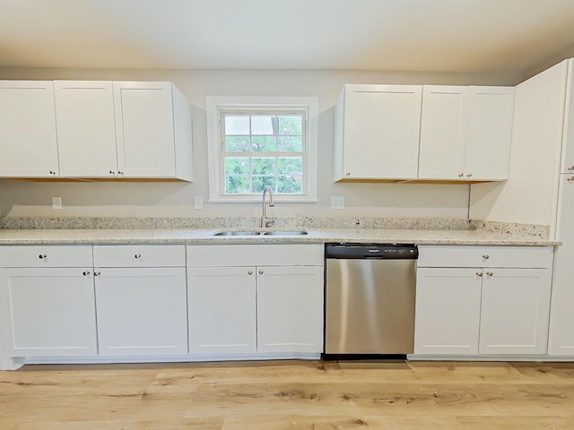 kitchen with white cabinetry, sink, and stainless steel dishwasher