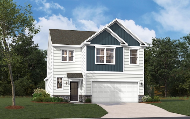 795 Count Fleet Ct, Graniteville, SC 29829 - view of front of home featuring board and batten siding, an attached garage, a front lawn, and driveway