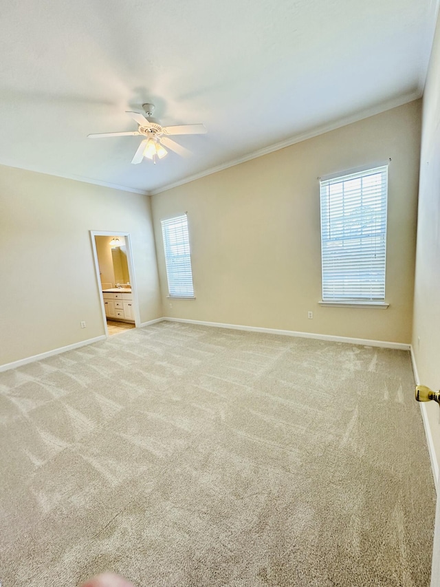 561 Farmington Cir, Evans, GA 30809 - empty room featuring ceiling fan, light colored carpet, and ornamental molding