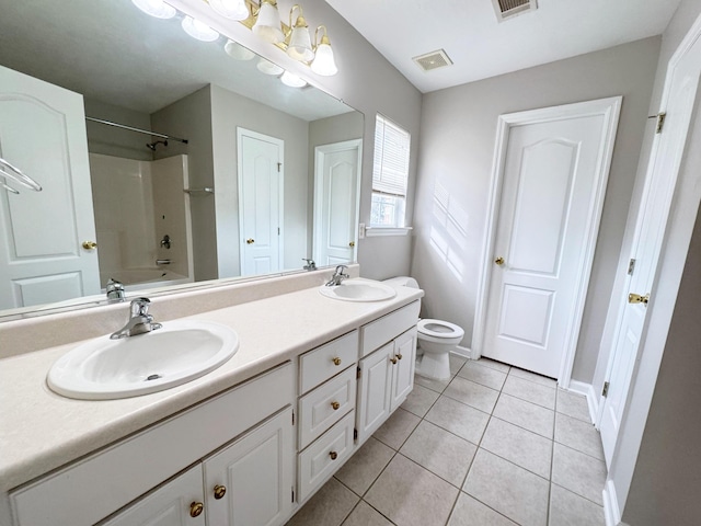 full bath featuring tile patterned flooring, double vanity, visible vents, and a sink