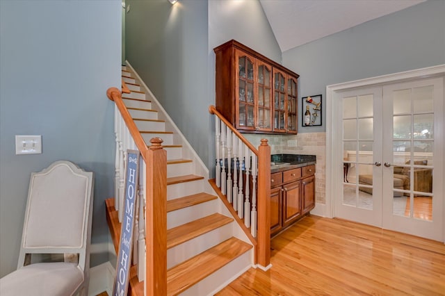 3953 Bolton St, Augusta, GA 30909 - stairs featuring lofted ceiling, wood finished floors, and french doors