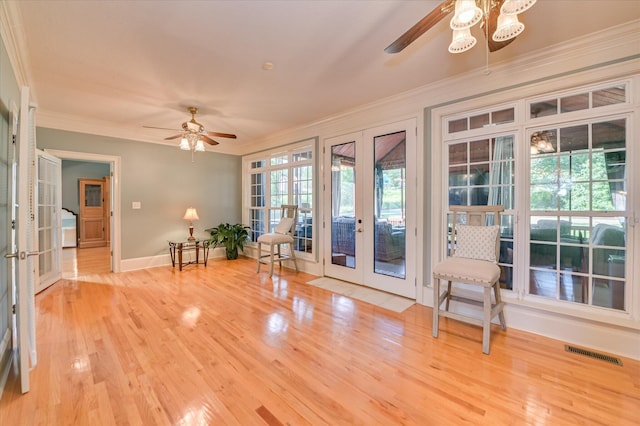 3953 Bolton St, Augusta, GA 30909 - unfurnished room with french doors, ceiling fan, crown molding, and light wood-type flooring