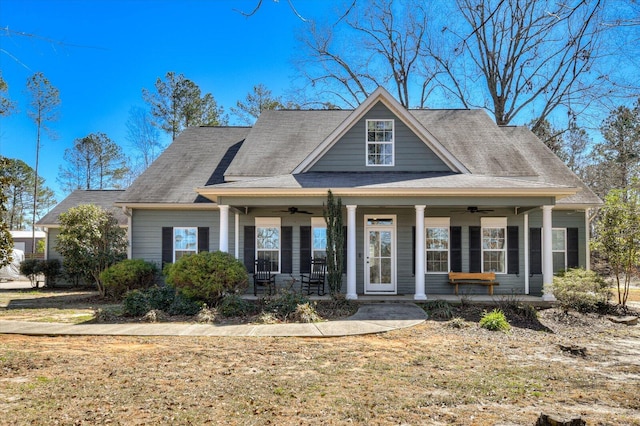 view of front of house with covered porch and a ceiling fan