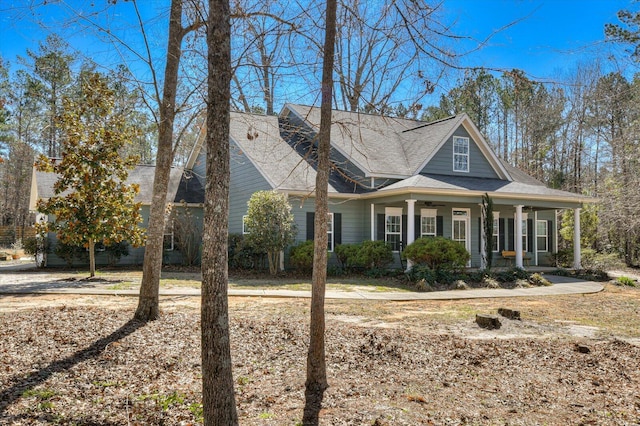 view of front of house with covered porch and ceiling fan