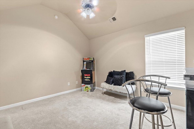 556 Ernestine Fls, Grovetown, GA 30813 - sitting room with vaulted ceiling, ceiling fan, and carpet flooring