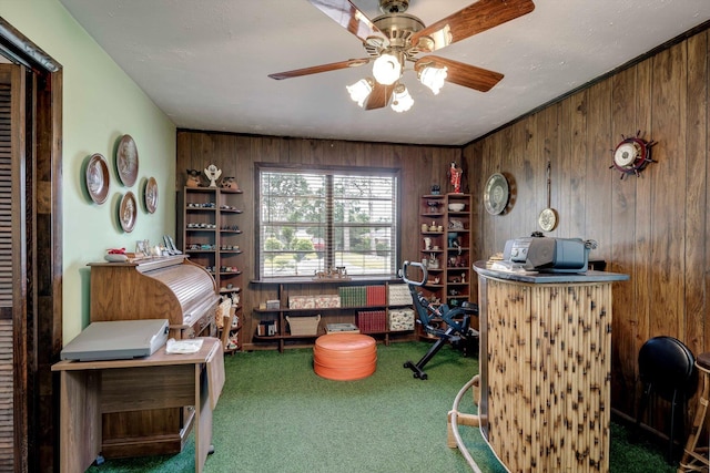 3593 Westhampton Dr, Martinez, GA 30907 - office with wooden walls, carpet, and ceiling fan