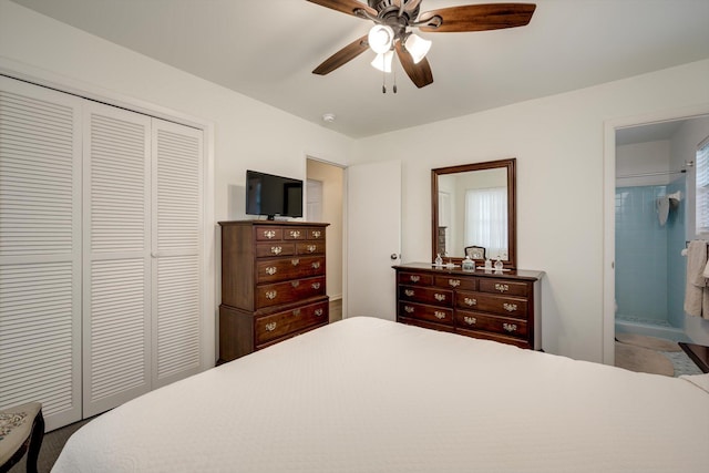 3593 Westhampton Dr, Martinez, GA 30907 - bedroom featuring a closet, ensuite bathroom, and a ceiling fan