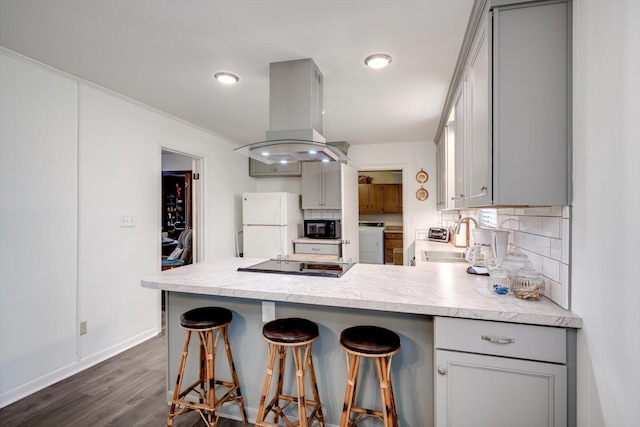 3593 Westhampton Dr, Martinez, GA 30907 - kitchen featuring island exhaust hood, gray cabinets, black appliances, a sink, and washer / dryer