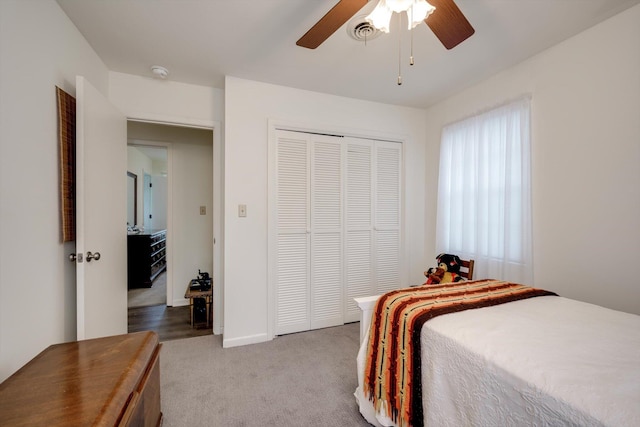 3593 Westhampton Dr, Martinez, GA 30907 - bedroom featuring carpet, a closet, and ceiling fan
