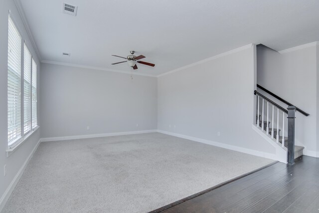 141 Caroleton Dr, Grovetown, GA 30813 - unfurnished room featuring ceiling fan, crown molding, wood finished floors, and stairs