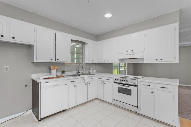 2701 Gardenbrook Ct, Augusta, GA 30906 - kitchen featuring white appliances, under cabinet range hood, a sink, white cabinets, and light countertops
