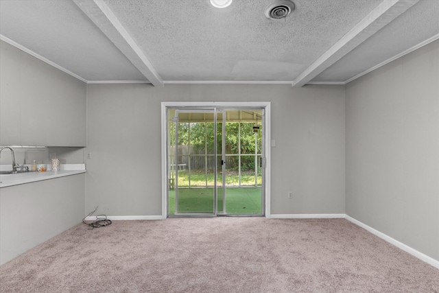 2701 Gardenbrook Ct, Augusta, GA 30906 - carpeted empty room featuring beamed ceiling, a textured ceiling, a sink, baseboards, and ornamental molding