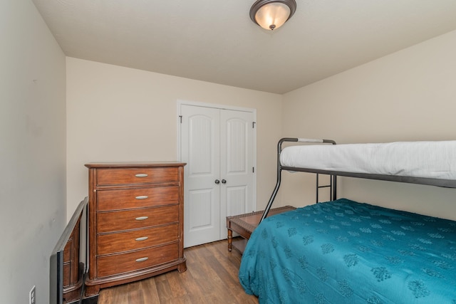bedroom featuring dark wood-style floors and a closet