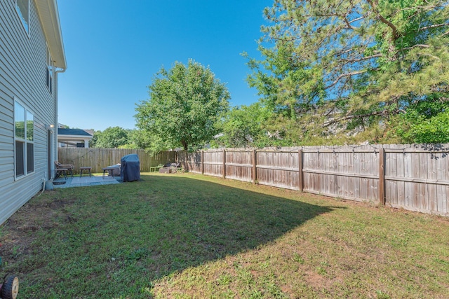 view of yard with a fenced backyard and a patio area