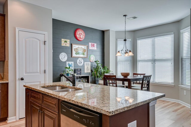 kitchen featuring stainless steel dishwasher, a healthy amount of sunlight, visible vents, and a sink