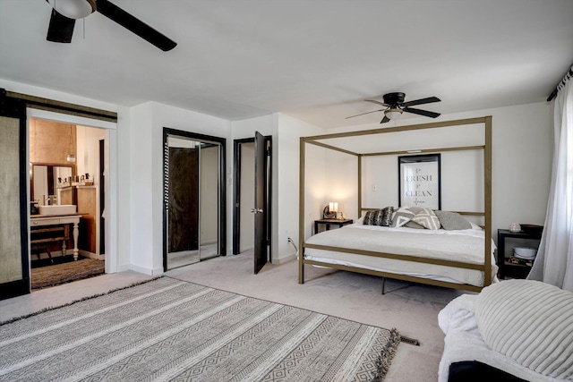 707 Oriole St, Aiken, SC 29803 - bedroom with light colored carpet, a ceiling fan, and baseboards