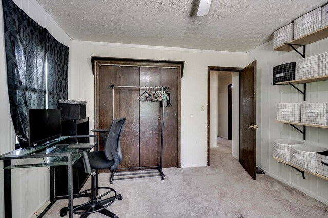 707 Oriole St, Aiken, SC 29803 - office area with carpet flooring, ornamental molding, and a textured ceiling
