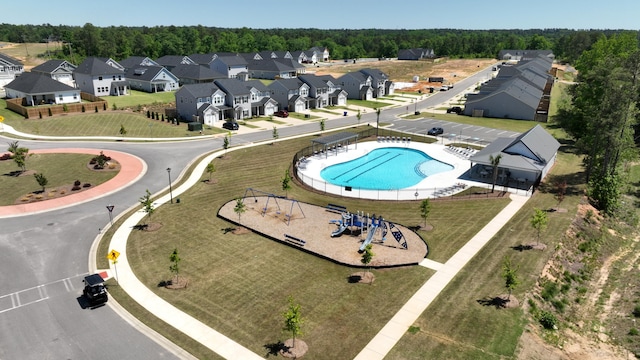 bird's eye view with a residential view