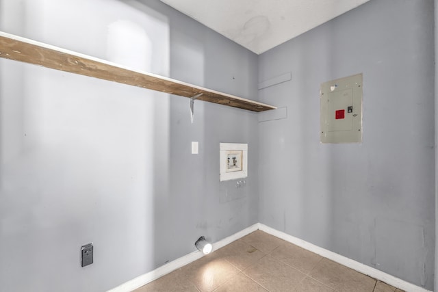 1736 Goshen Rd, Augusta, GA 30906 - washroom featuring hookup for a washing machine, electric panel, tile patterned flooring, and electric dryer hookup