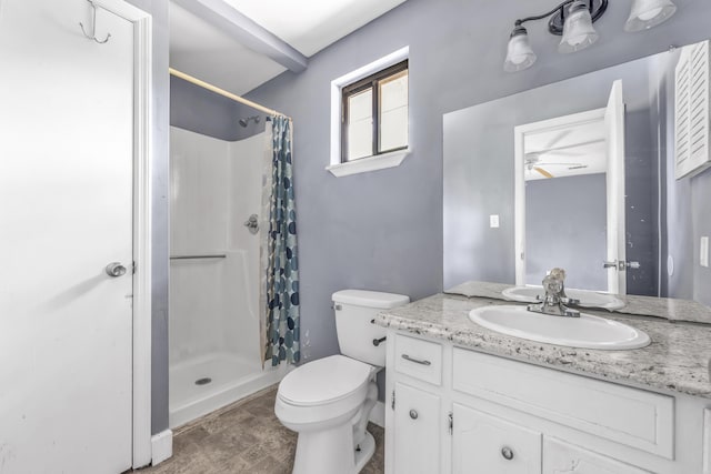 1736 Goshen Rd, Augusta, GA 30906 - bathroom with ceiling fan, vanity, and a shower with shower curtain