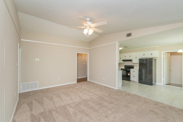 112 W Lynne Dr, Augusta, GA 30907 - unfurnished living room featuring a ceiling fan, light colored carpet, lofted ceiling, and light tile patterned floors