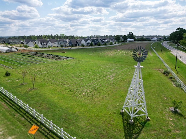 aerial view with a rural view and a residential view