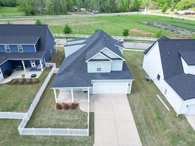 drone / aerial view with a rural view