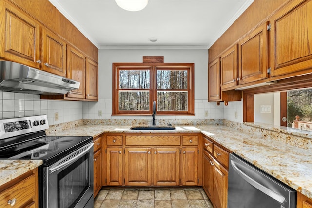 kitchen with sink, tasteful backsplash, stainless steel appliances, and a healthy amount of sunlight