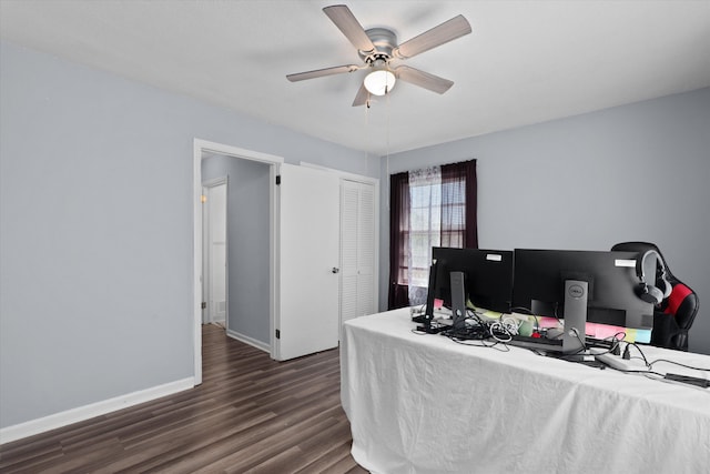 2905 Rocky Creek Rd, Augusta, GA 30906 - home office with dark wood-type flooring, baseboards, and a ceiling fan