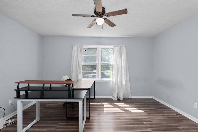 2905 Rocky Creek Rd, Augusta, GA 30906 - office featuring dark wood-type flooring, a textured ceiling, baseboards, and a ceiling fan