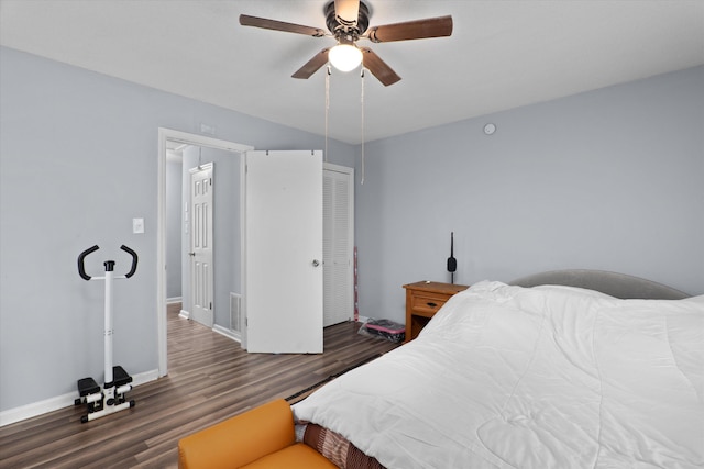 2905 Rocky Creek Rd, Augusta, GA 30906 - bedroom with a closet, baseboards, visible vents, ceiling fan, and wood finished floors