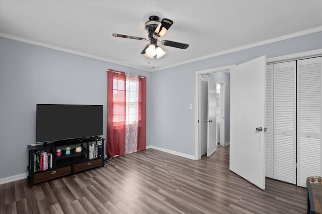 2905 Rocky Creek Rd, Augusta, GA 30906 - living area featuring wood finished floors, ceiling fan, baseboards, and ornamental molding
