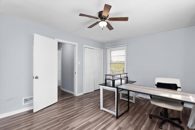 2905 Rocky Creek Rd, Augusta, GA 30906 - office space with ceiling fan, visible vents, baseboards, and wood finished floors