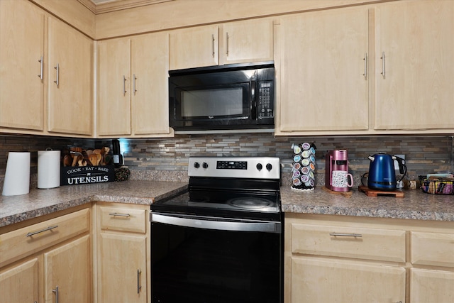 2905 Rocky Creek Rd, Augusta, GA 30906 - kitchen featuring tasteful backsplash, black appliances, and light brown cabinets