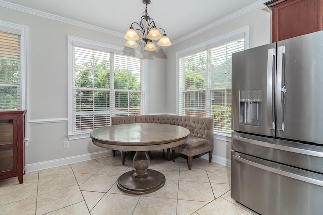 5191 Windmill Pl, Evans, GA 30809 - dining room with a chandelier, crown molding, healthy amount of natural light, and light tile patterned floors